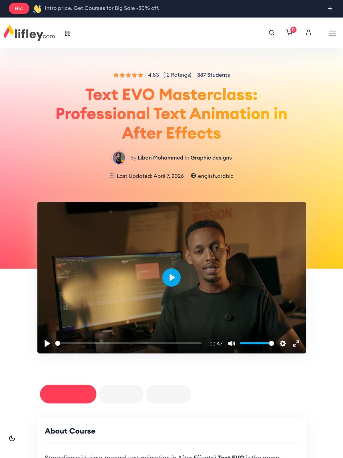 Course page on tablet